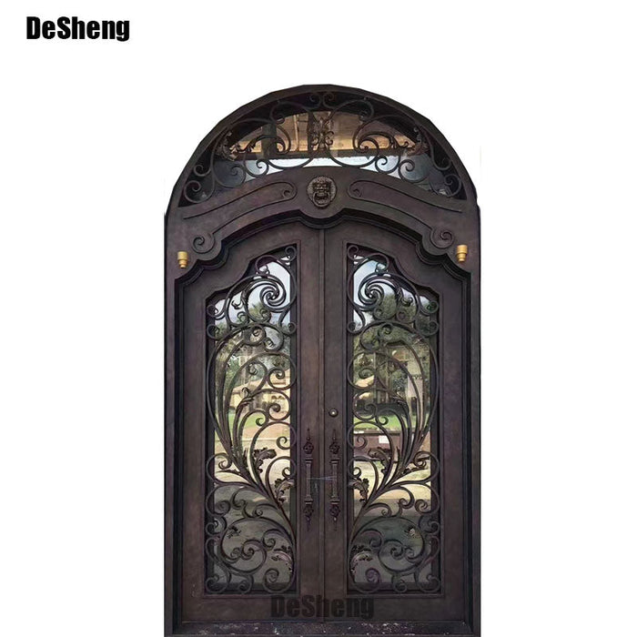 European Style Security Villa Arched Single Double Main Entrance Front Entry Wrought Iron Door House Front Door