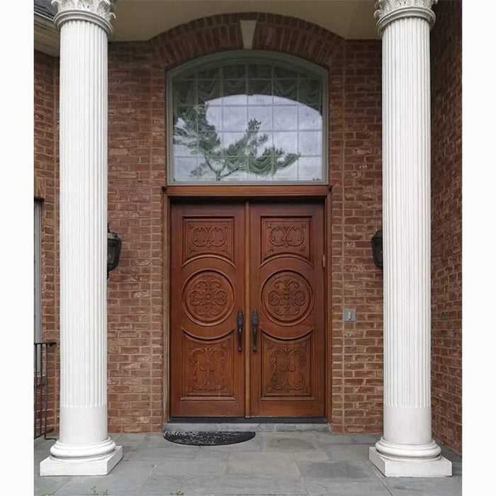 Antique Carved Arch Fashion Front Double Solid Teak Wood Main Garage Doors Entry Double Wooden Door
