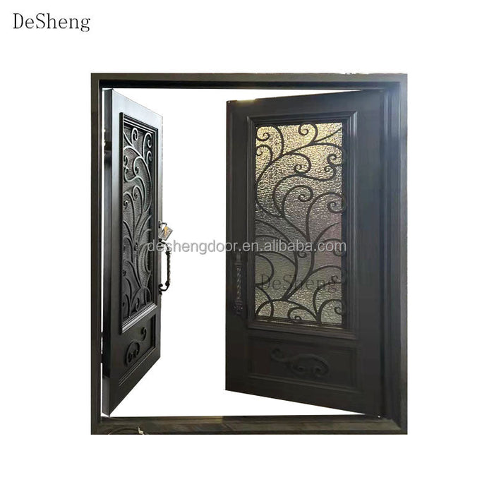 American Hot Selling Double Exterior Wrought Iron Front Door European Style Wrought Iron Main Entrance for Villa