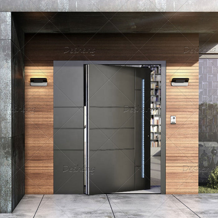 Automatic Revolving Durable System Control Single Panel Flush Design Dark Grey Aluminium Pivot Door