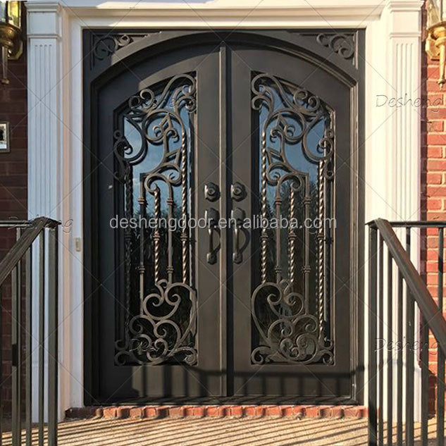 American Security Front French Professional Manufacturer Exterior Entry Villa Double Doors Wrought Iron Door