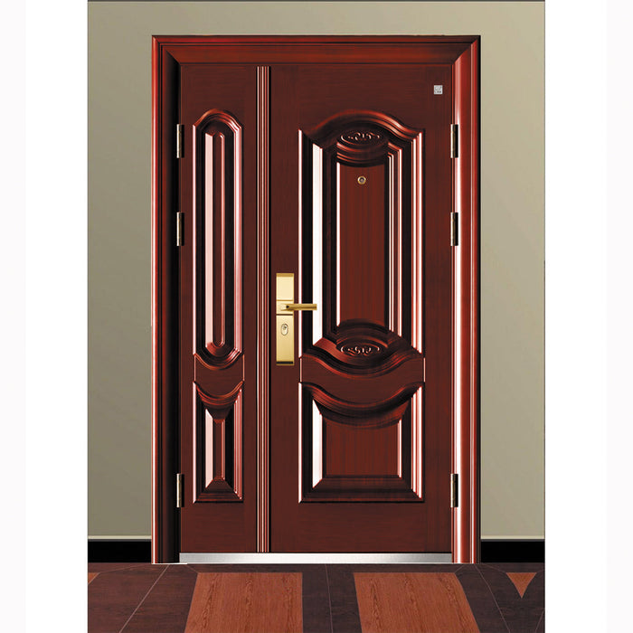 Double Style Popular Good Guality Main Doors Wooden Finished Iron Steel Door Design Main Entrance Door