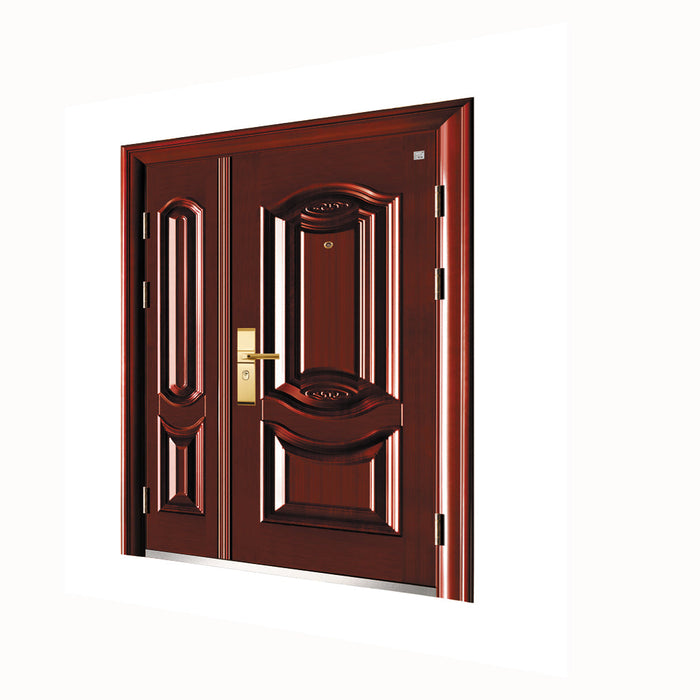 Double Style Popular Good Guality Main Doors Wooden Finished Iron Steel Door Design Main Entrance Door