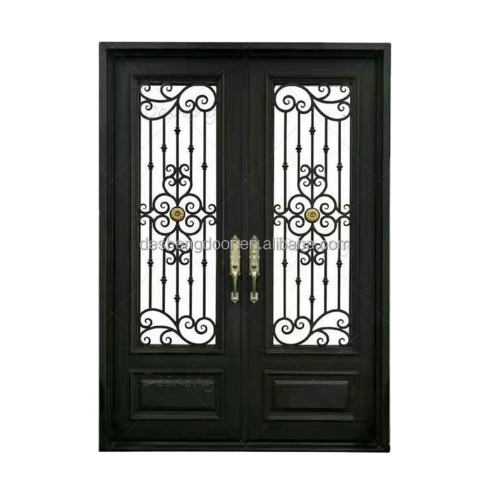 China Supplier High Quality Exterior Wrought Iron Front Door Luxury Single Main Entrance with Opening Window for House