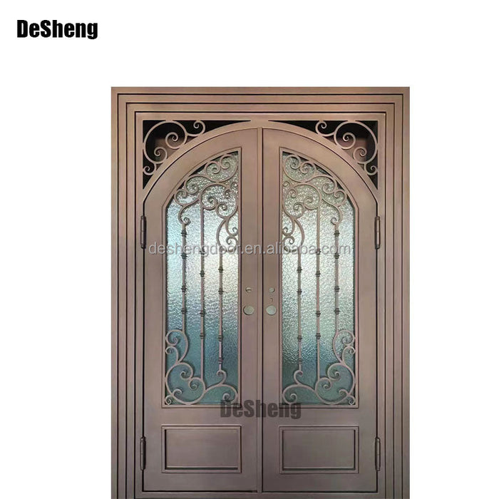 Professional Supplier Main Entrance Wrought Front Doors for Villa Iron Single Door Double Exterior Wrought Iron China Glass