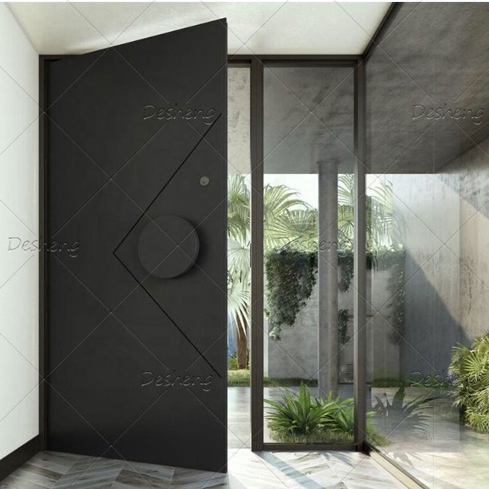 Automatic Revolving Durable System Control Single Panel Flush Design Dark Grey Aluminium Pivot Door
