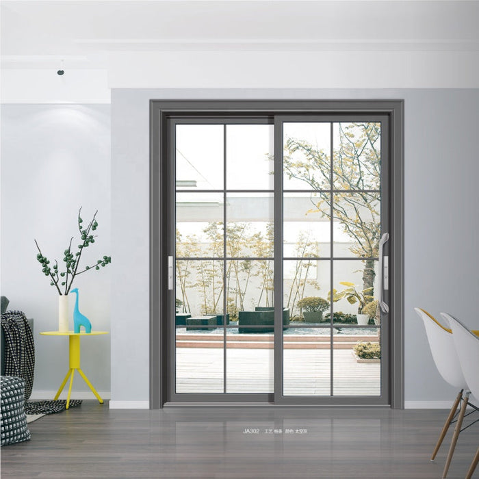 French Grey Color Best Doors Double Glass Design Frame Set Aluminium Panel Sliding Slim Roller Doors