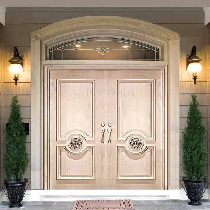 House exterior arched wood main entrance front door customized outdoor double solid wooden doors for house