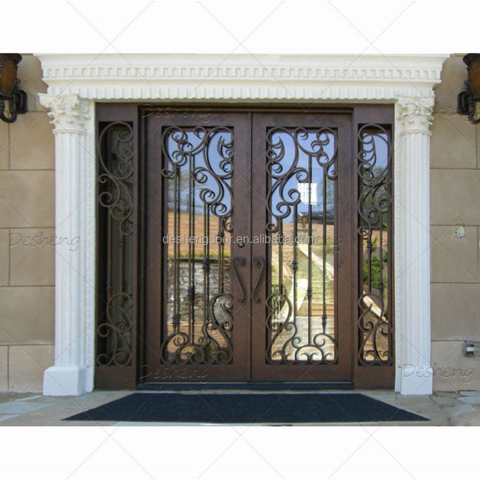 Modern Design Wrought Iron Entry Door Entrance High Quality Security Wrought Iron Door With Glass for House