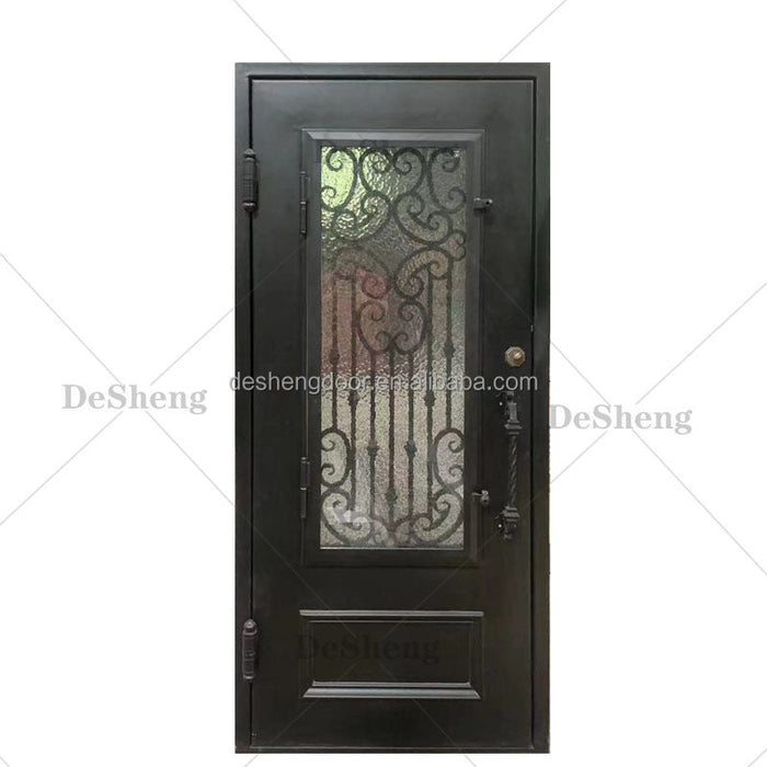 China Supplier High Quality Exterior Wrought Iron Front Door Luxury Single Main Entrance with Opening Window for House