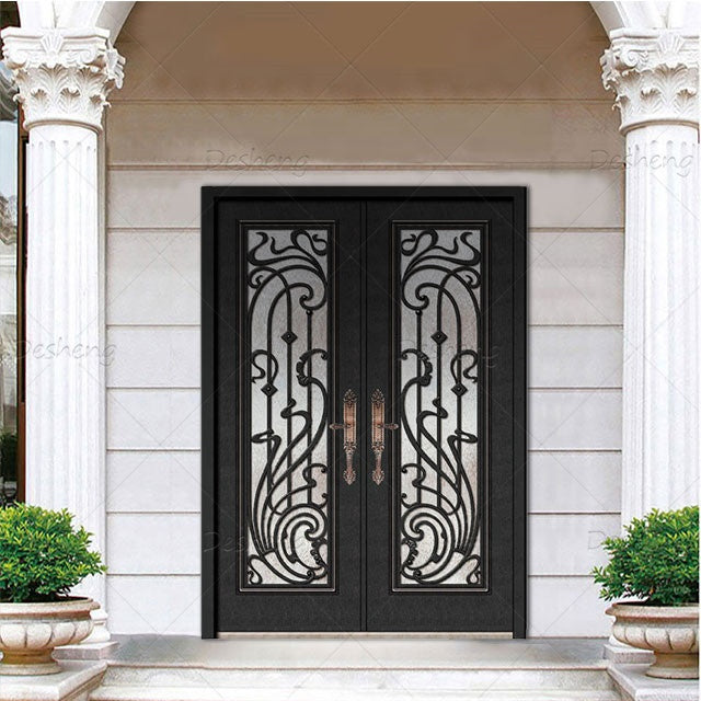 High Quality Home Improvement Entrance Entry Door Double Open Wrought Iron French Doors