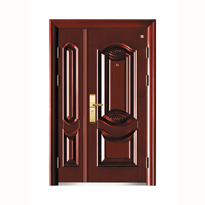 Double Style Popular Good Guality Main Doors Wooden Finished Iron Steel Door Design Main Entrance Door
