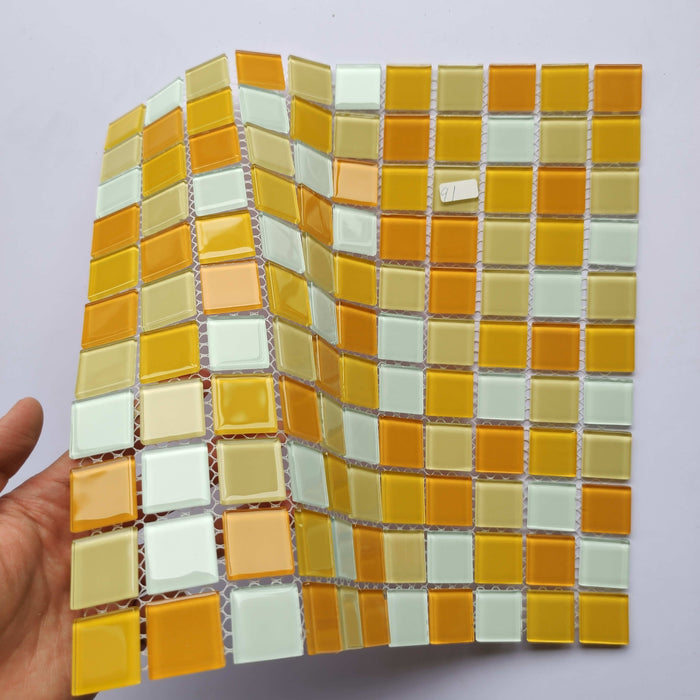 Modern Glass Mosaic Wall Design Yellow Color For Kids Swimming Pool Residential Tile
