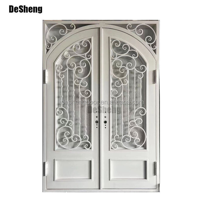 European Style Security Villa Arched Single Double Main Entrance Front Entry Wrought Iron Door House Front Door