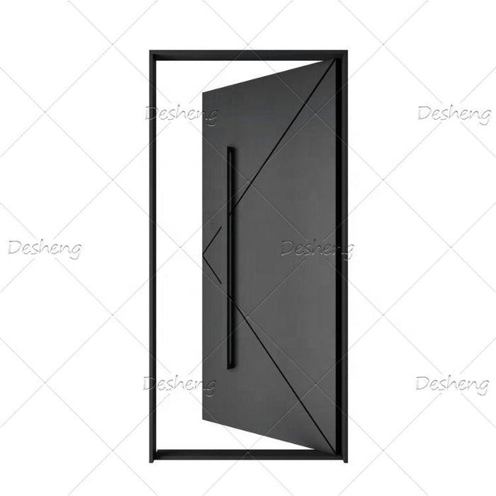 Automatic Revolving Durable System Control Single Panel Flush Design Dark Grey Aluminium Pivot Door