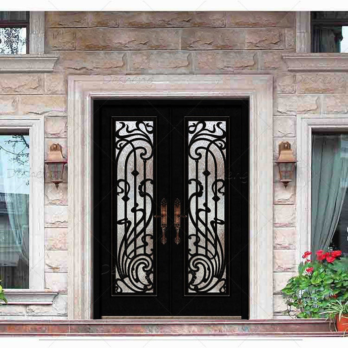 High Quality Home Improvement Entrance Entry Door Double Open Wrought Iron French Doors