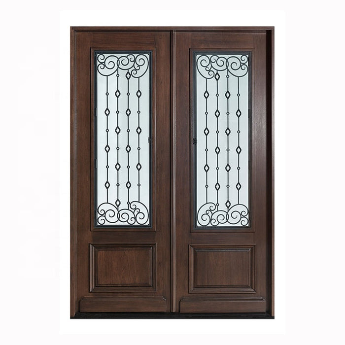 Decorative Teak Panels Main Door Designs Double Arch Mahogany Glazed Red Wooden French Doors