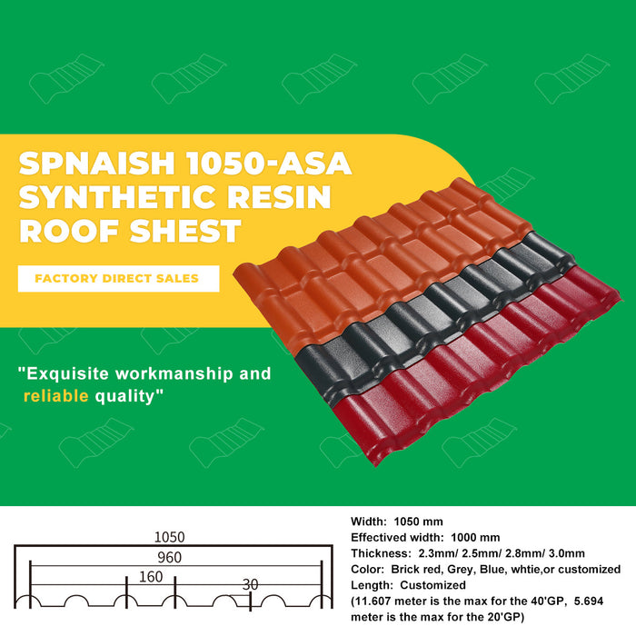 Hot sale Impact resistance asa roofing sheet insulation synthetic resin pvc roof tile