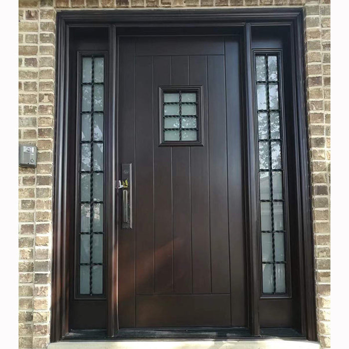 Waterproof Wooden Double Windows Door Tempered Glass Entry Doors Exterior Security Doors For Apartment And House
