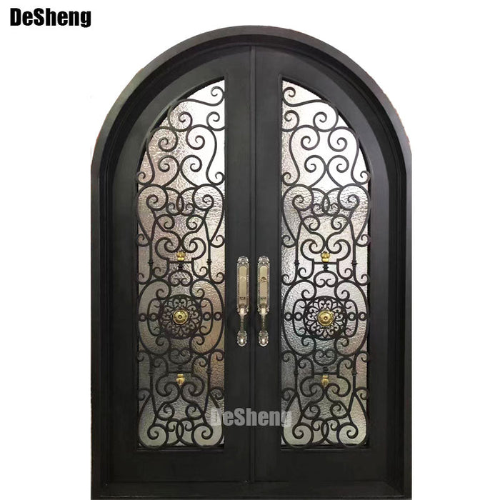 Golden Supplier Wrought Iron Glass Door Double Exterior Iron Door Iron Entrance Door For Home