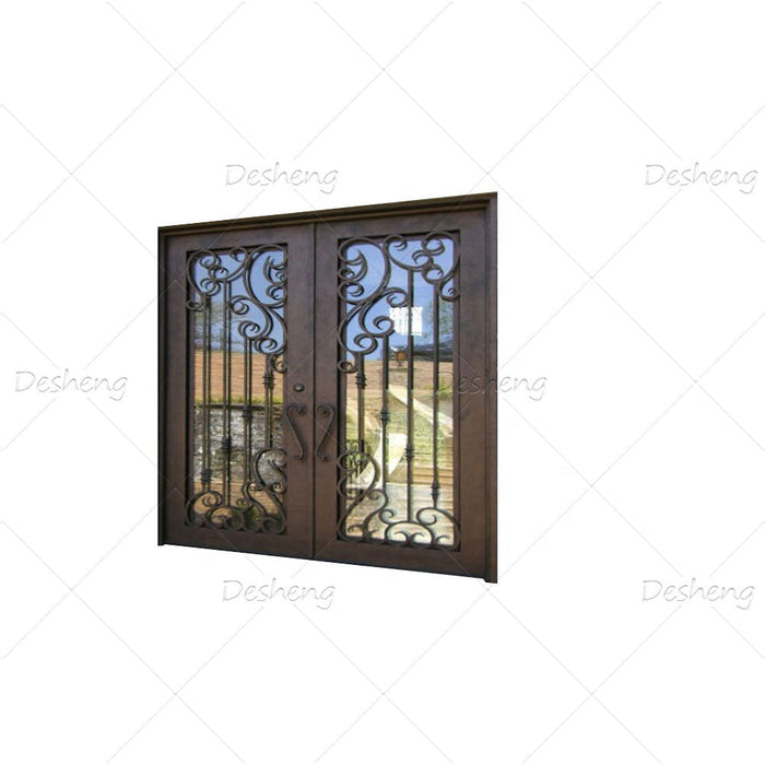 Fashion Attractive Design Double Door Entrance Villa Steel Metal Panoramic Iron Doors