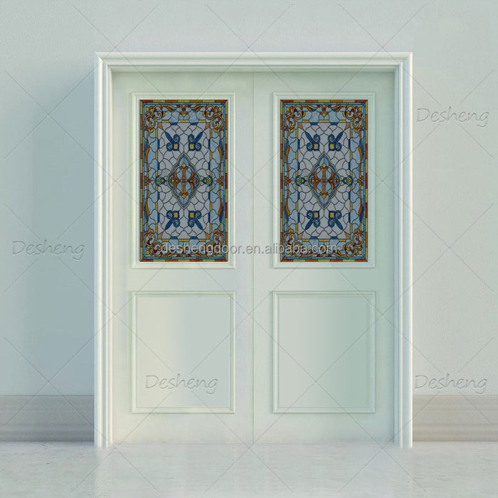 European American Church Door White Color Wooden Glass Interior Door for Church