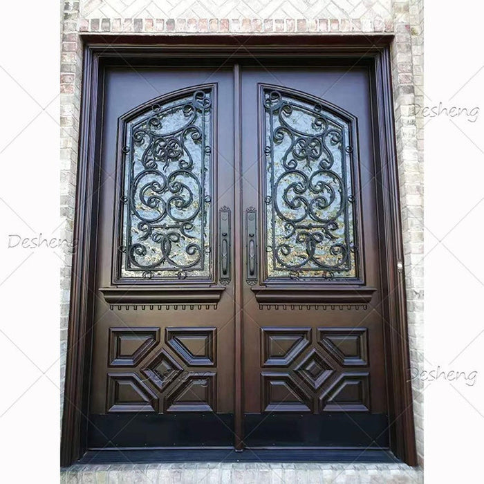 Low Price Professional Single Double Exterior Entry Doors French Wrought Iron Door