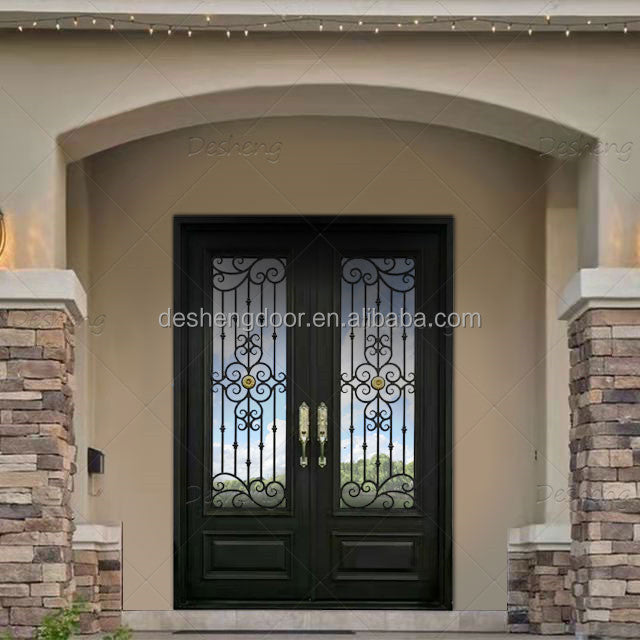 Luxury Font Door Security Gate Iron Grill Window Double Main Security Exterior Wought Iron Villa Door