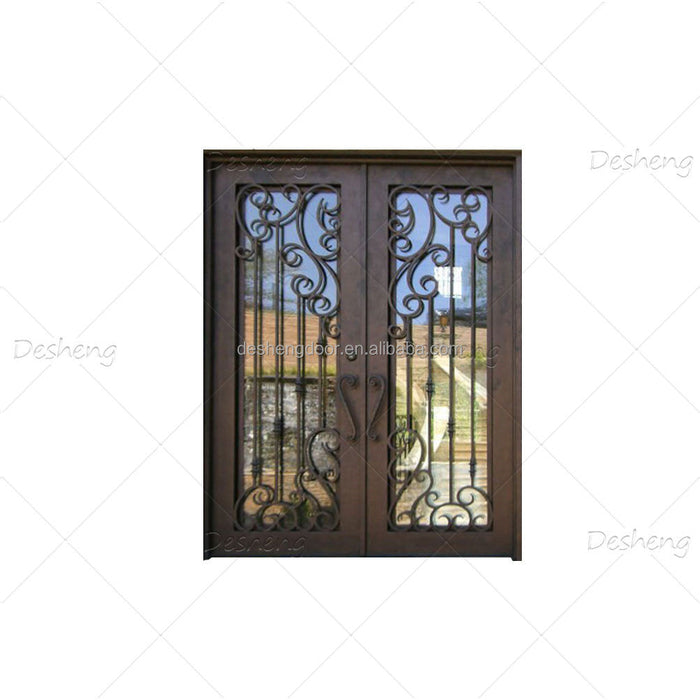 American Classic Style Double Exterior Iron Door Front Entry Doors Wrought Iron Main Gate for Villa House