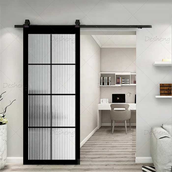 Hot Sales Aluminum Black Frame Glass Sliding Barn Door for Bathroom Interior Room Doors