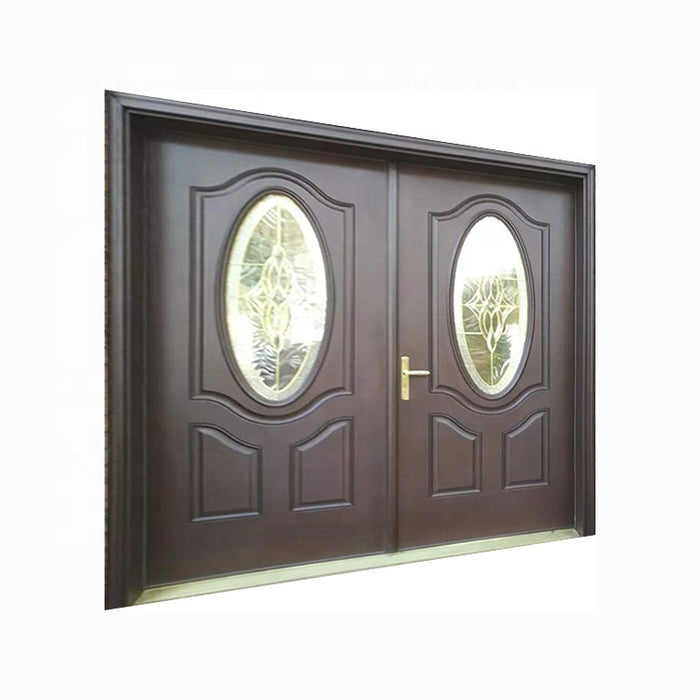 European Style Entry Frame Doors Luxury Residential Main Entrance Wooden Panel Design Glass Door