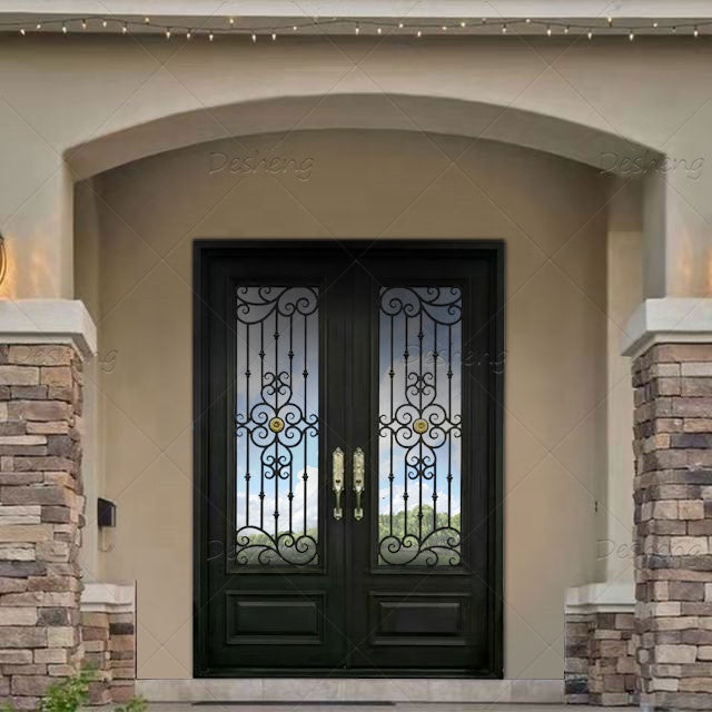 American High Quality Modern Style Front Doors Wrought Iron Entrance Exterior Entry Door