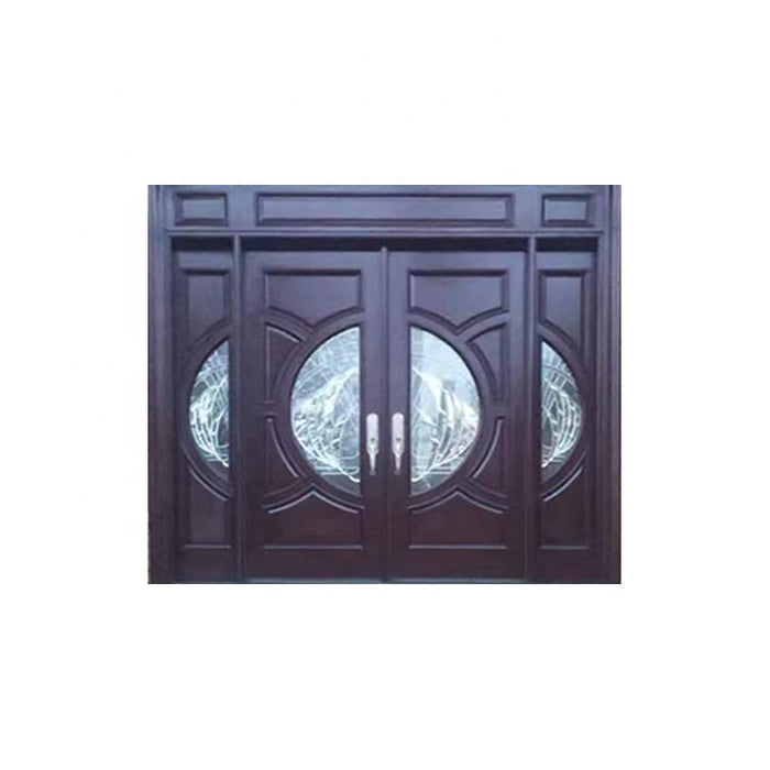 European Style Entry Frame Doors Luxury Residential Main Entrance Wooden Panel Design Glass Door