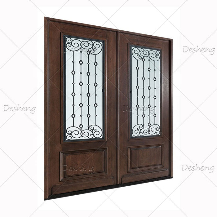 Bead Curtain Wood Main Door Model Anti-rust Forging Iron Design Elegant Beautiful Ancient Roman 8 Feet Swing Entry Exterior