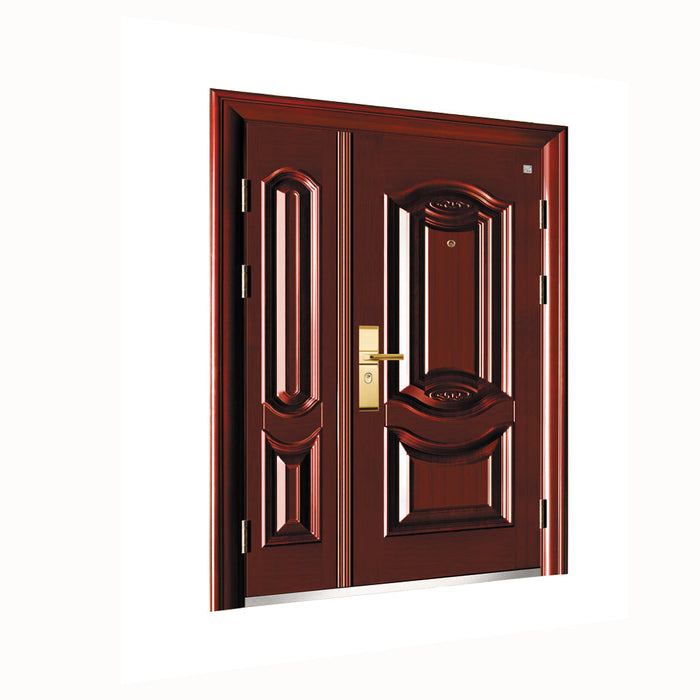 Double Style Popular Good Guality Main Doors Wooden Finished Iron Steel Door Design Main Entrance Door