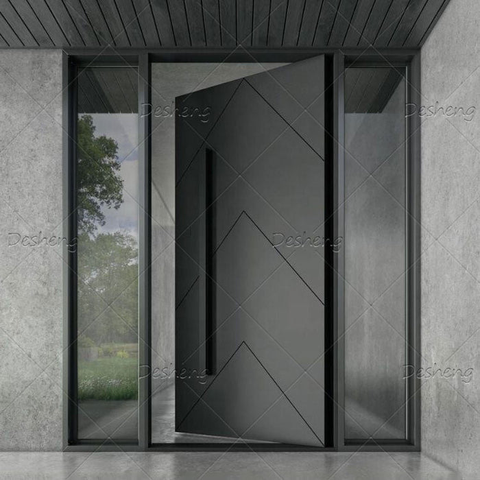 Laminated Tempered Glass Side Light Glazing Aluminum Framed Wooden Panel Turkey Entry Pivot Door