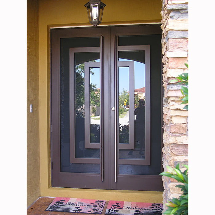 Modern Galvanized Cast Iron Entry DoorsDesign Screen Entrance Security With Glass Wrought Iron Door