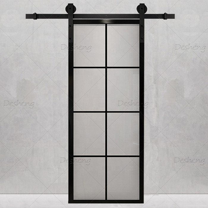 Hot Sales Aluminum Black Frame Glass Sliding Barn Door for Bathroom Interior Room Doors