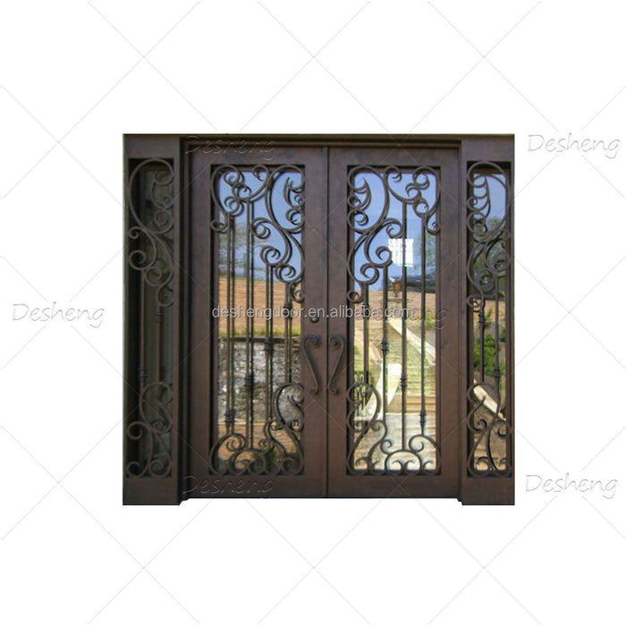 American Classic Style Double Exterior Iron Door Front Entry Doors Wrought Iron Main Gate for Villa House