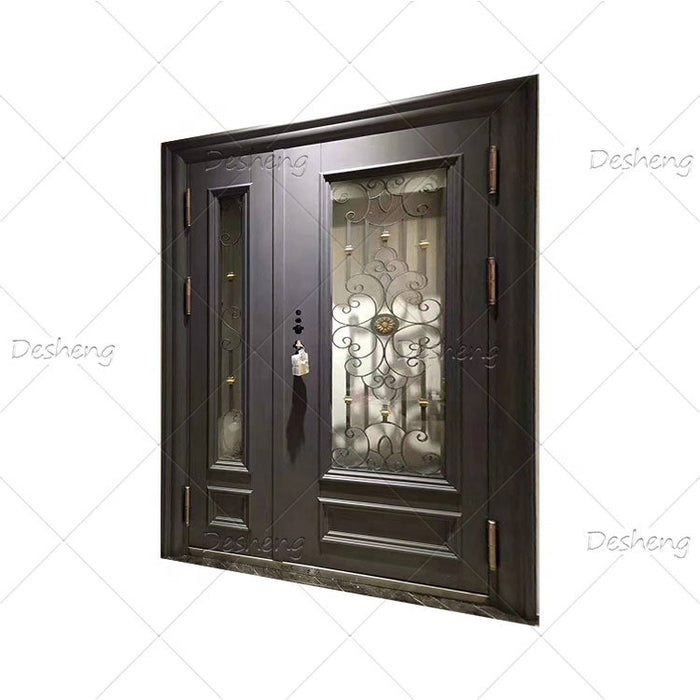 Luxury America House Front Door Wrought Iron Double Exterior Doors Security Entrance Doors(old)