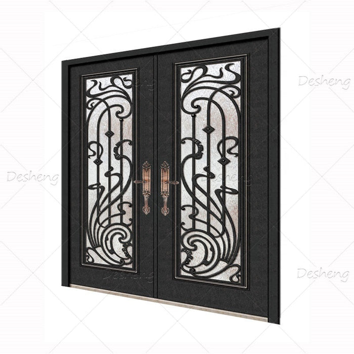 Good Prices Exterior Modern Doors And Window Matte Black Front Design Wrought Iron Door