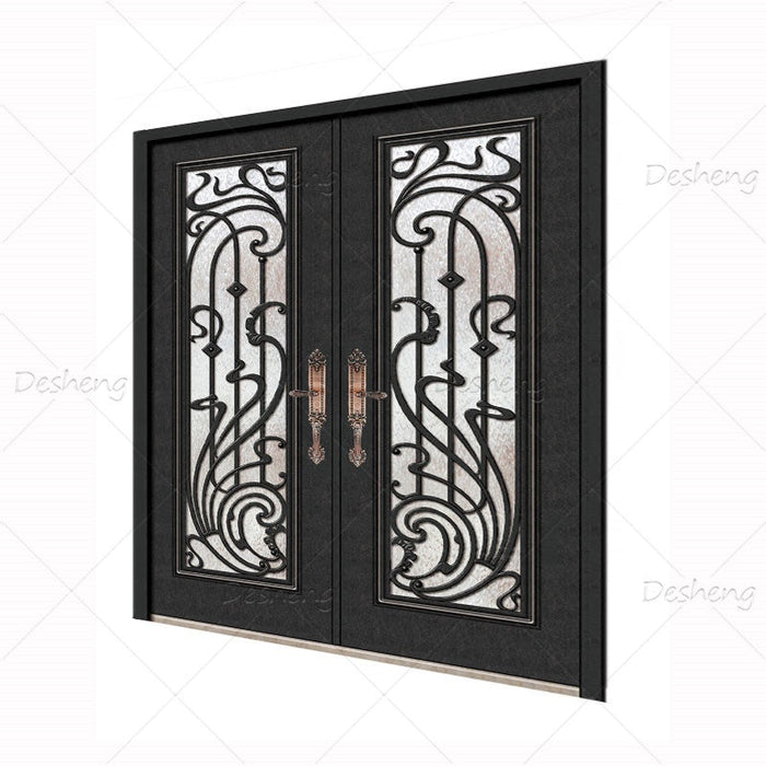 High Quality Home Improvement Entrance Entry Door Double Open Wrought Iron French Doors