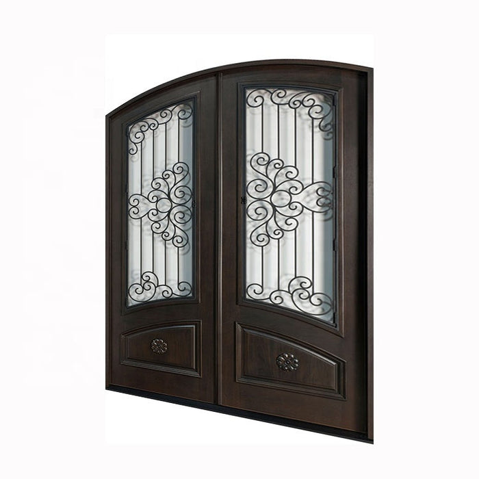 High Quality Wrought Iron Security Door Forged Iron Component Double Exterior Glass House Front Door