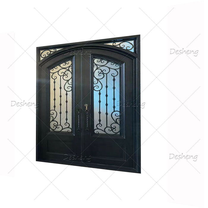 European Contemporary Style Villa Doors Glass Entrance Double French Wrought Iron Door