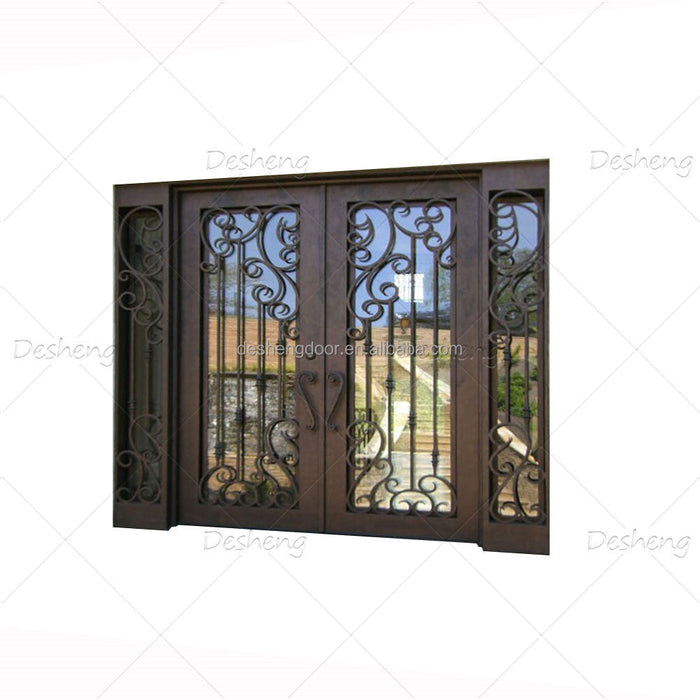 American Classic Style Double Exterior Iron Door Front Entry Doors Wrought Iron Main Gate for Villa House