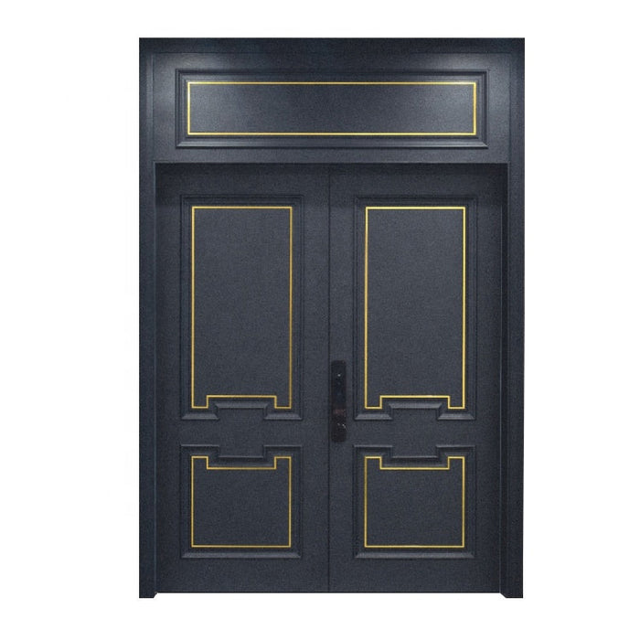 Top Selling Elegant Titanium Electroplated Stainless Steel Stripes Inlaid Metallic Black Skin Feel Painting Entrance Main Door