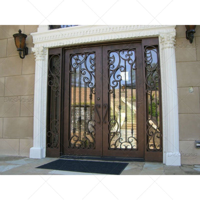 Galvanizing Steel Front Door With Sidelight For Houses Wrought Iron Exterior Doors