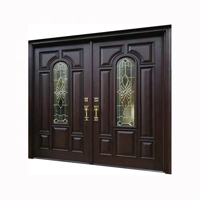 Decorative Teak Panels Main Door Designs Double Arch Mahogany Glazed Red Wooden French Doors