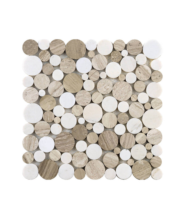 Classic Simplicity Grey Brown Penny Round Backsplash Marble Stone Mosaic Tiles