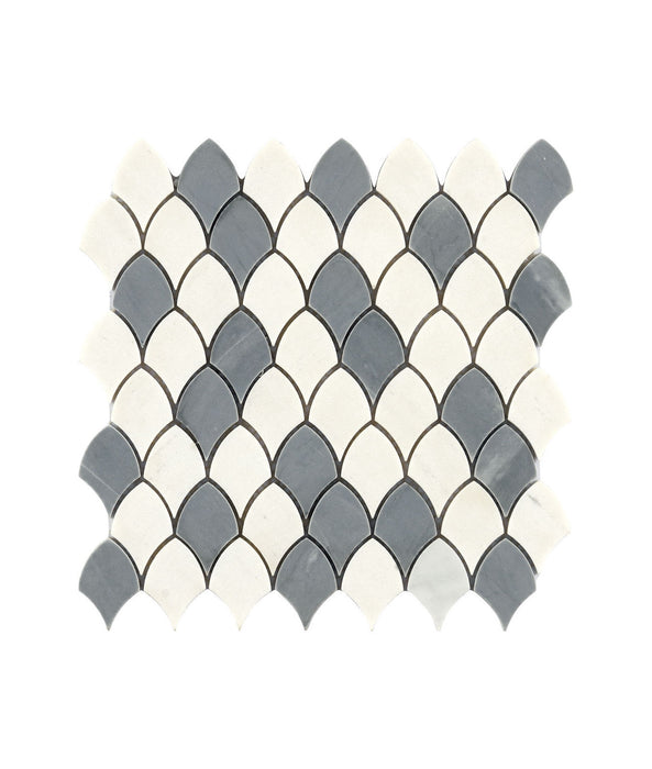 Fashion Design White Blue Fish Scale Marble Stone Backsplash Mosaic Tiles